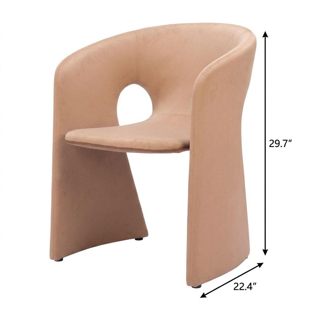 Tan And Beige Fabric And Steel Partially Open Back Dining Arm Chair