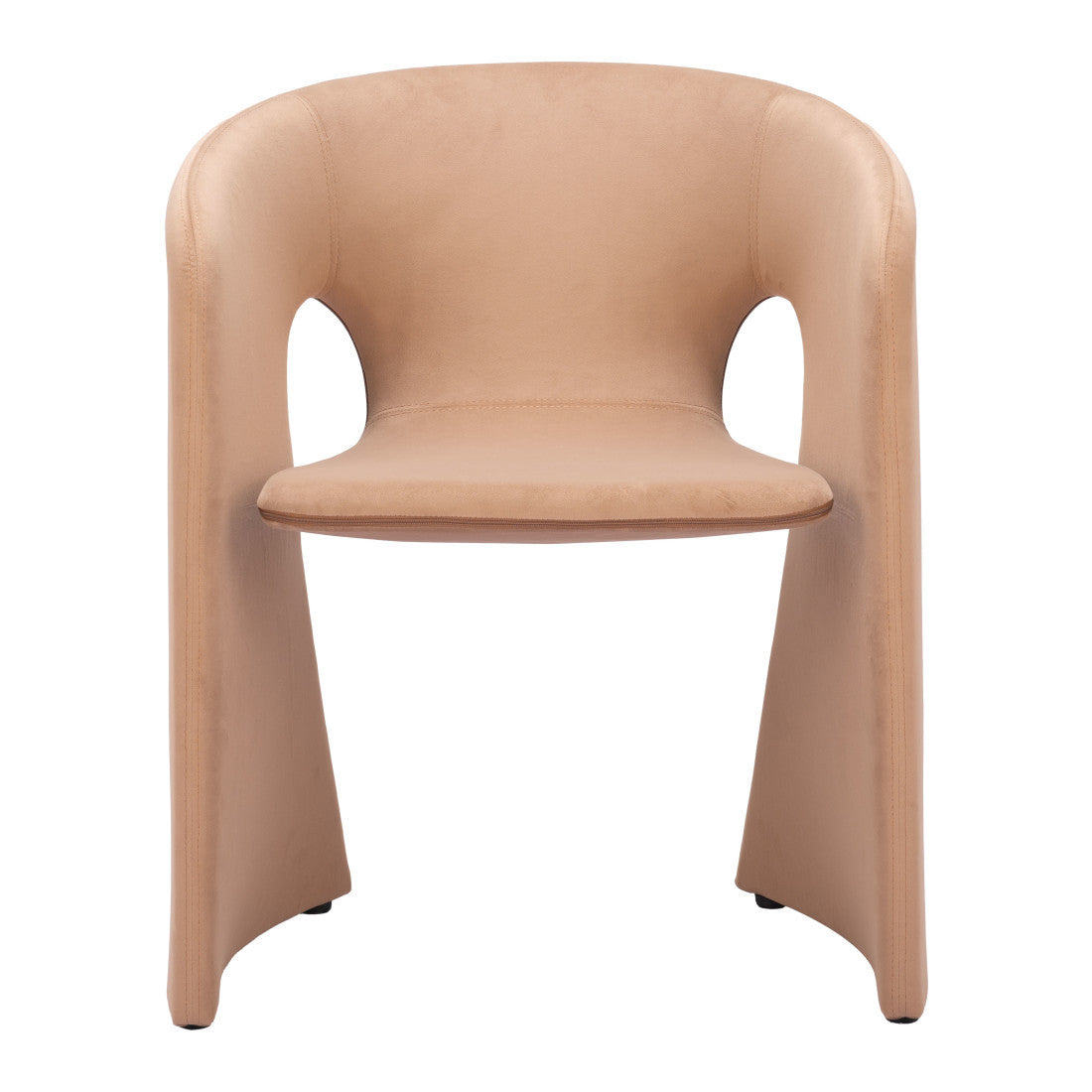 Tan And Beige Fabric And Steel Partially Open Back Dining Arm Chair