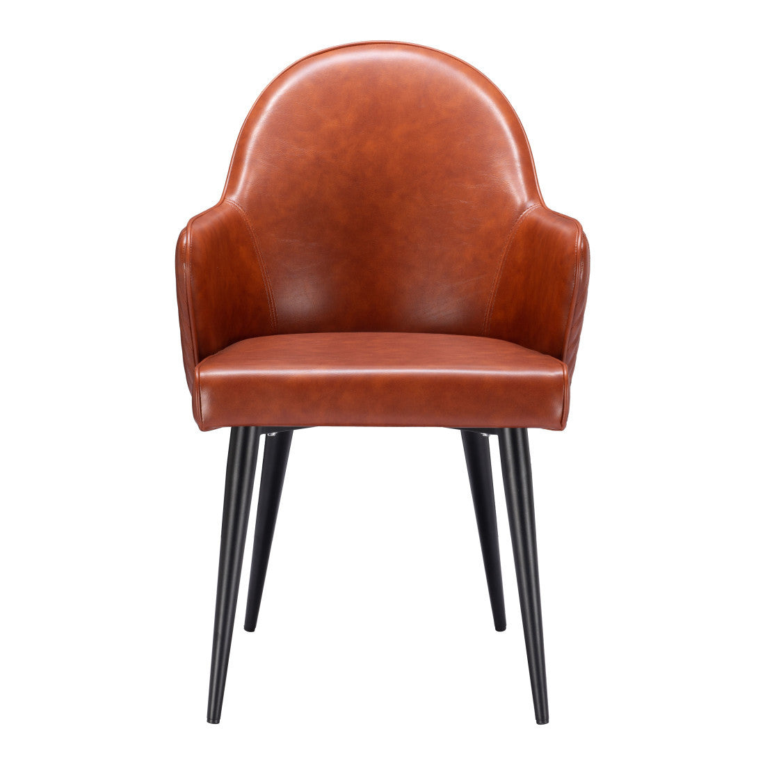 Brown And Black Faux Leather And Steel Dining Arm Chair