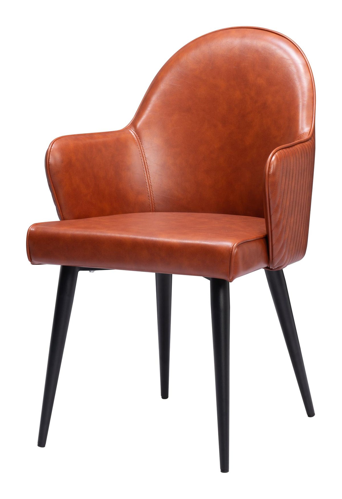 Brown And Black Faux Leather And Steel Dining Arm Chair