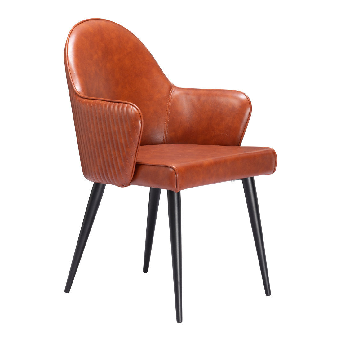 Brown And Black Faux Leather And Steel Dining Arm Chair