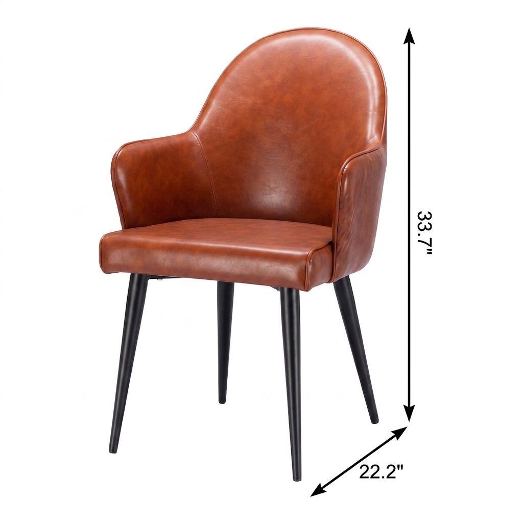 Brown And Black Faux Leather And Steel Dining Arm Chair