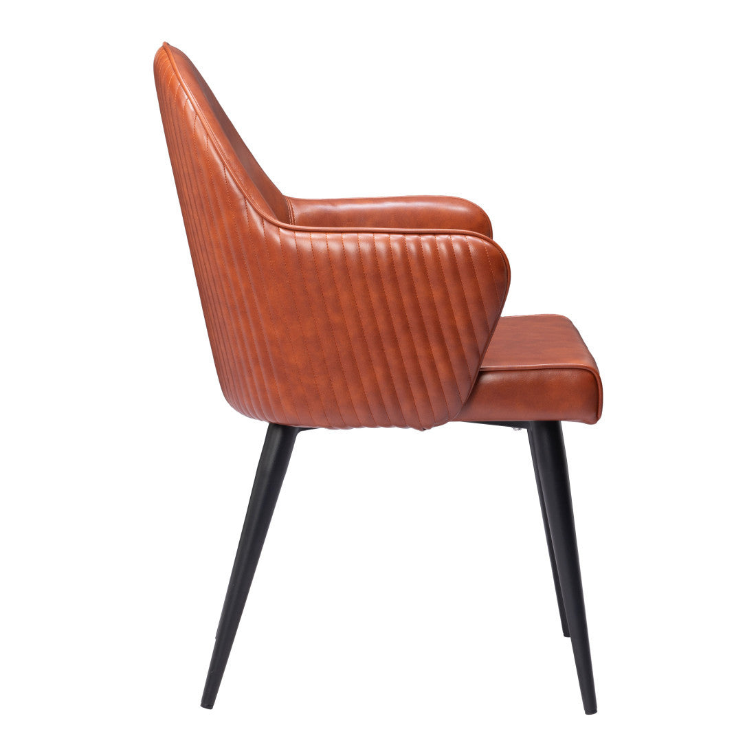 Brown And Black Faux Leather And Steel Dining Arm Chair