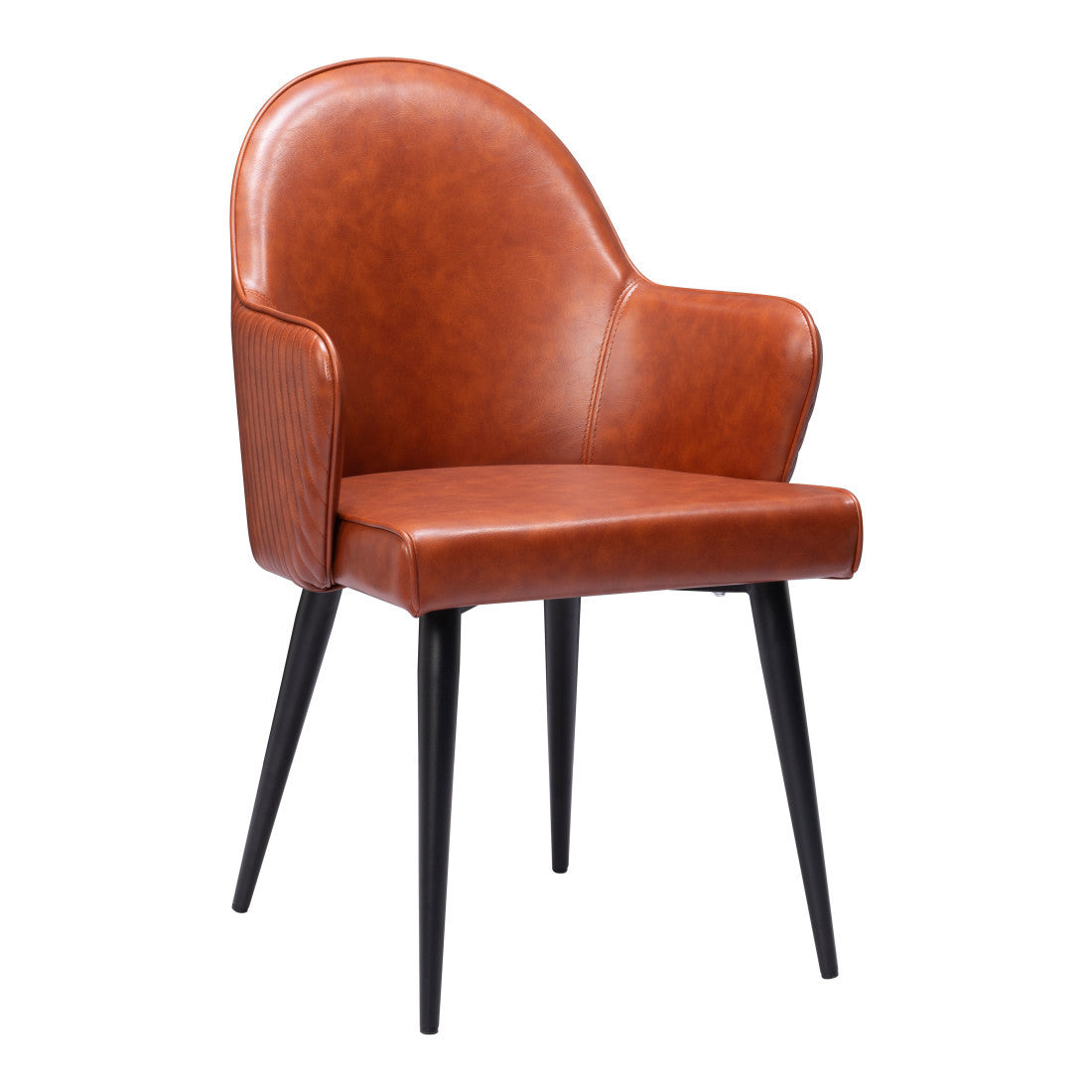 Brown And Black Faux Leather And Steel Dining Arm Chair