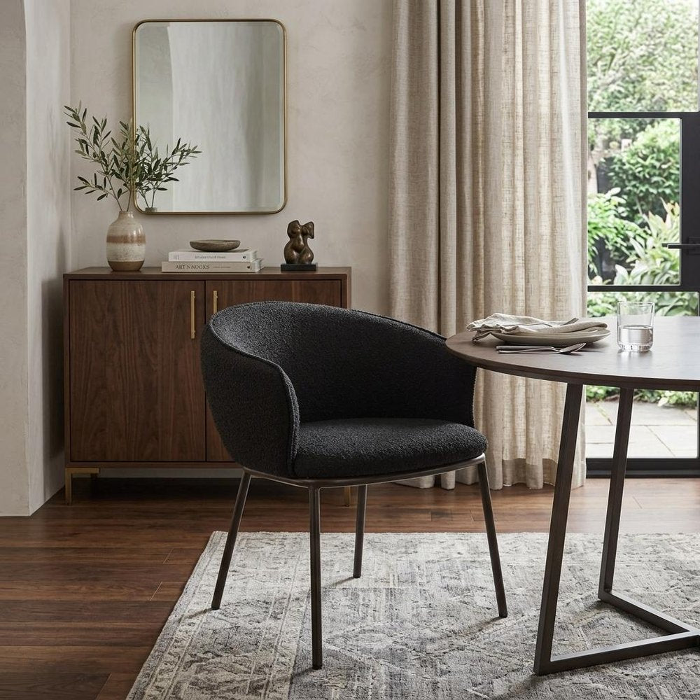 Black and Bronze Faux Fur Dining Arm Chair