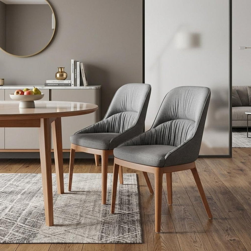 Set of Two Gray and Brown Faux Leather Dining Side Chairs