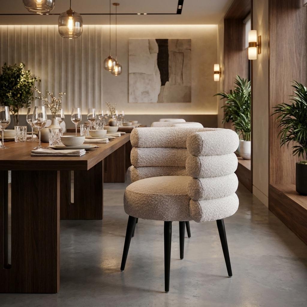 Gray And Black Faux Shearling And Wood And Steel Dining Arm Chair