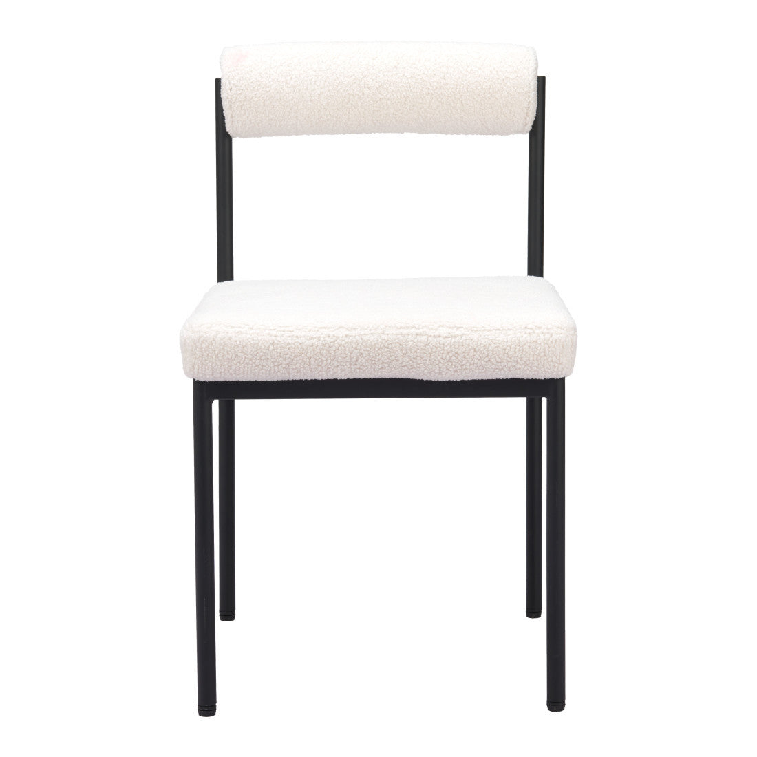 Ivory And Black Faux Shearling And Wood And Steel Open Back Dining Side Chair