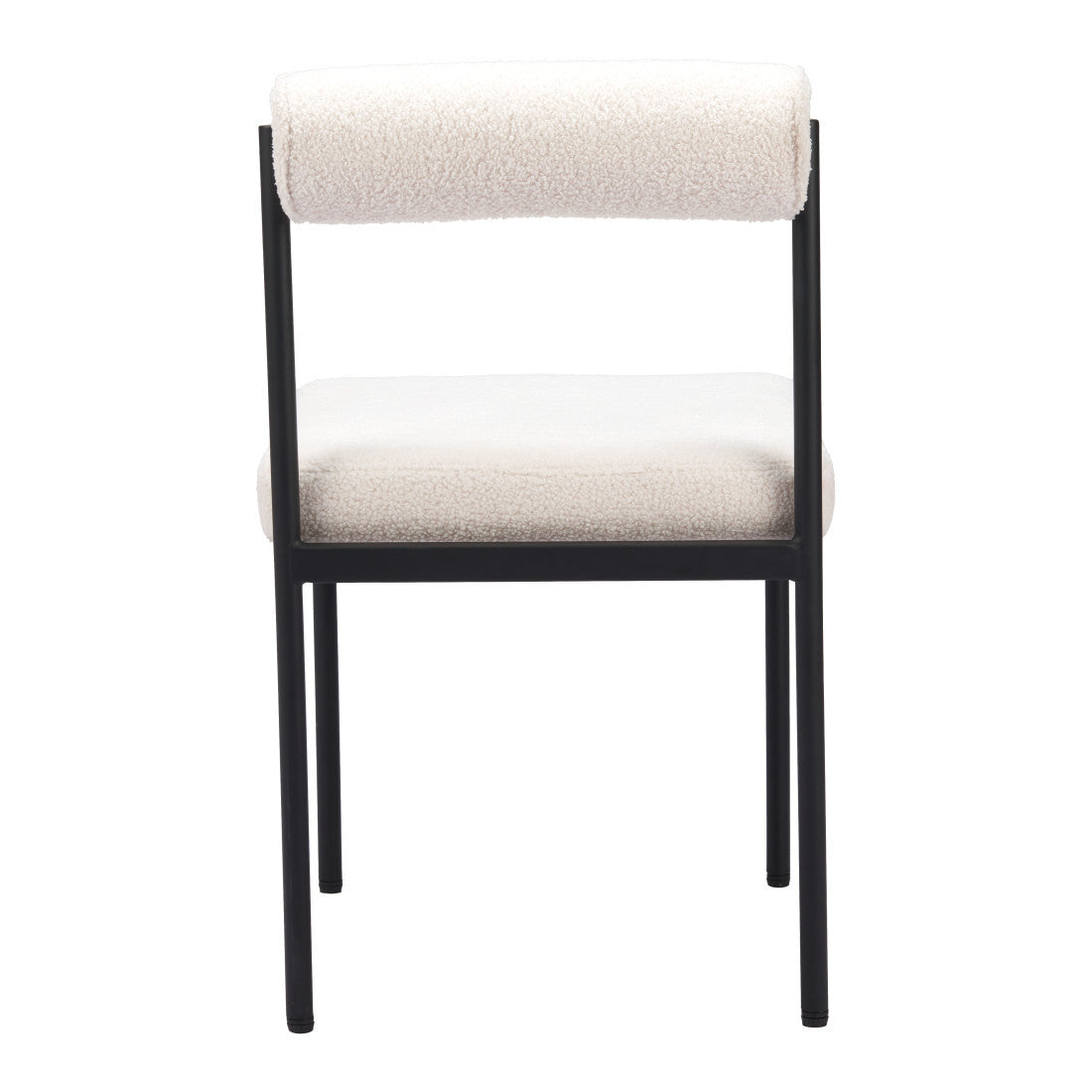 Ivory And Black Faux Shearling And Wood And Steel Open Back Dining Side Chair