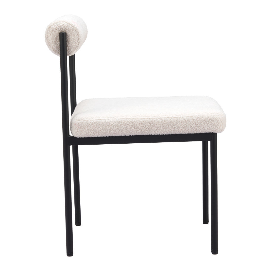 Ivory And Black Faux Shearling And Wood And Steel Open Back Dining Side Chair