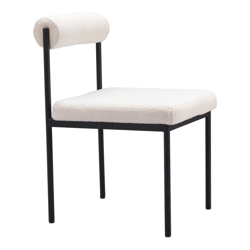 Ivory and Black Faux Fur Open Back Dining Side Chair