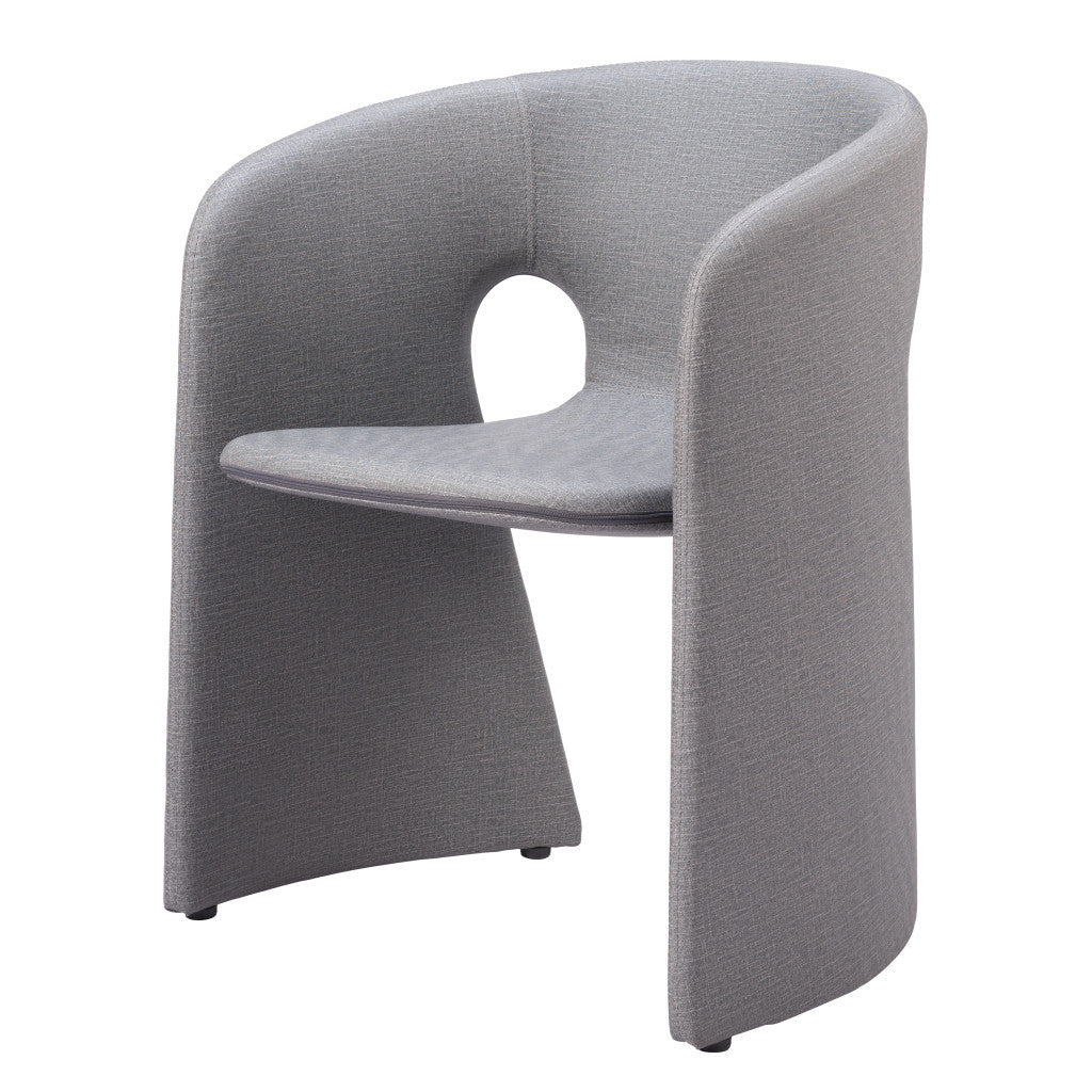 Slate Gray Fabric And Steel Partially Open Back Dining Arm Chair
