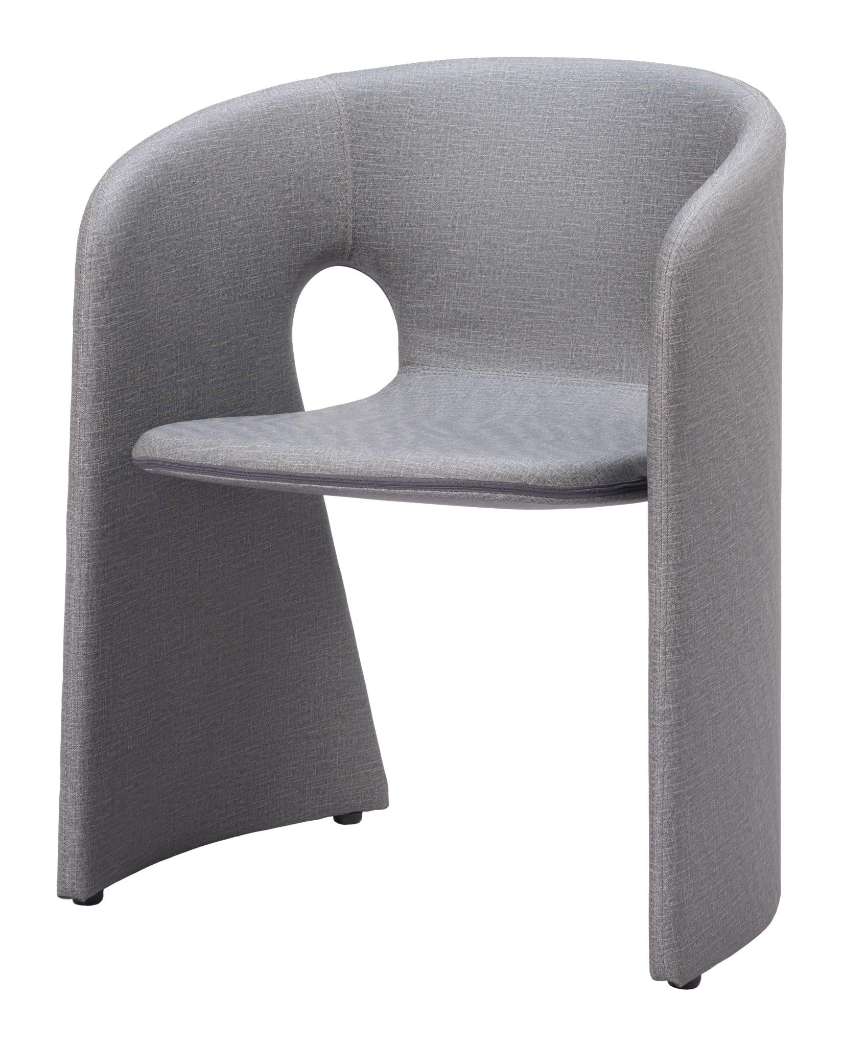Slate Gray Fabric And Steel Partially Open Back Dining Arm Chair