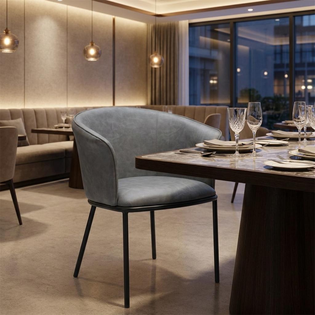 Gray And Black Faux Leather And Steel Dining Arm Chair