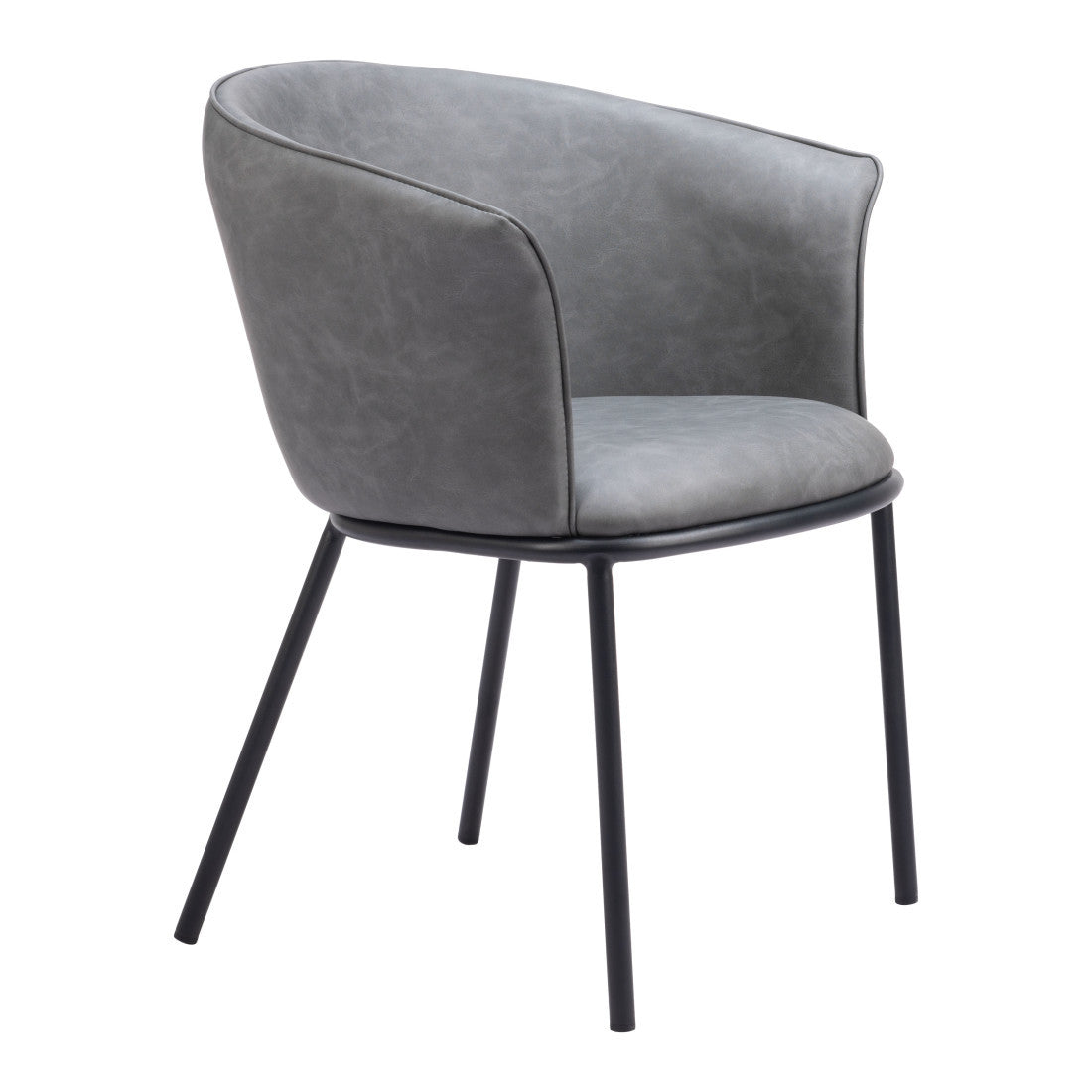 Gray And Black Faux Leather And Steel Dining Arm Chair