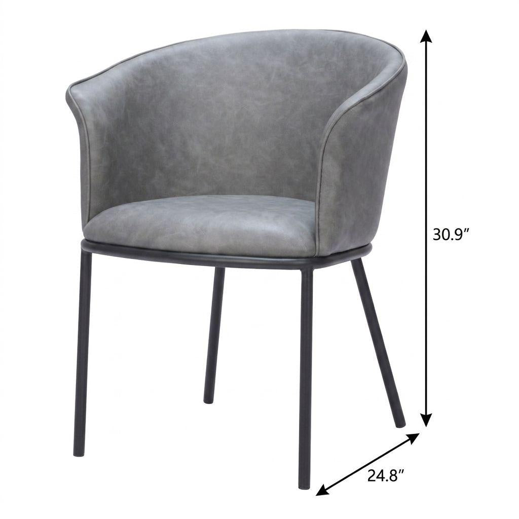 Gray And Black Faux Leather And Steel Dining Arm Chair