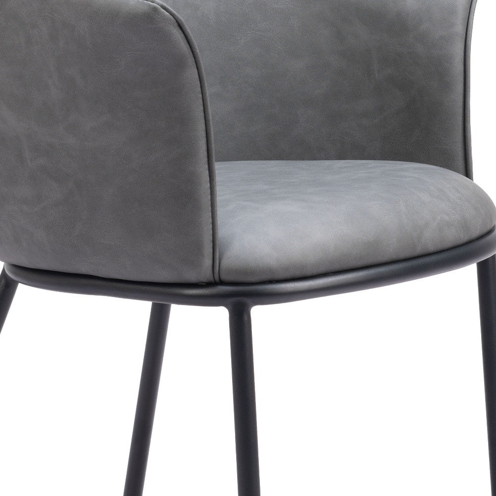Gray And Black Faux Leather And Steel Dining Arm Chair