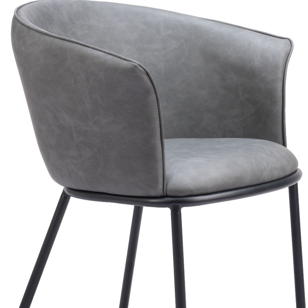 Gray And Black Faux Leather And Steel Dining Arm Chair