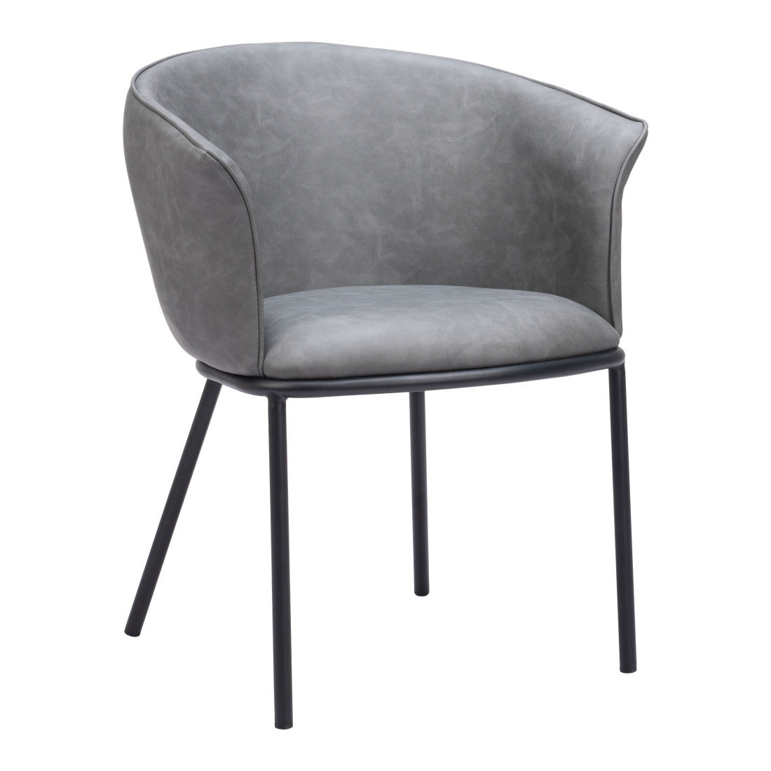 Gray And Black Faux Leather And Steel Dining Arm Chair