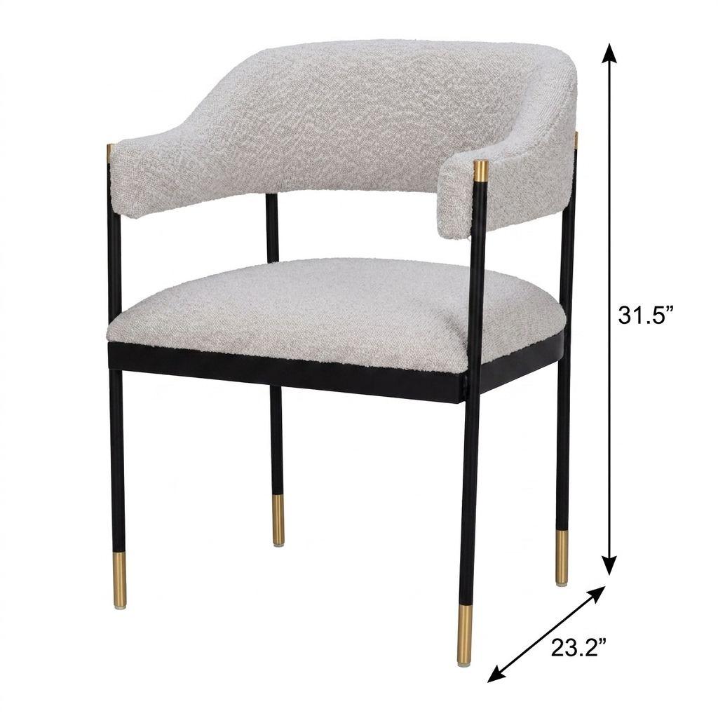 Gray Black And Gold Faux Shearling And Wood And Steel Partially Open Back Dining Arm Chair