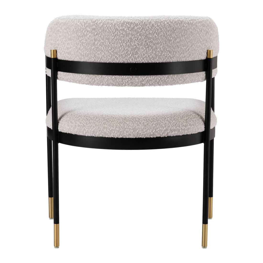 Gray Black And Gold Faux Shearling And Wood And Steel Partially Open Back Dining Arm Chair