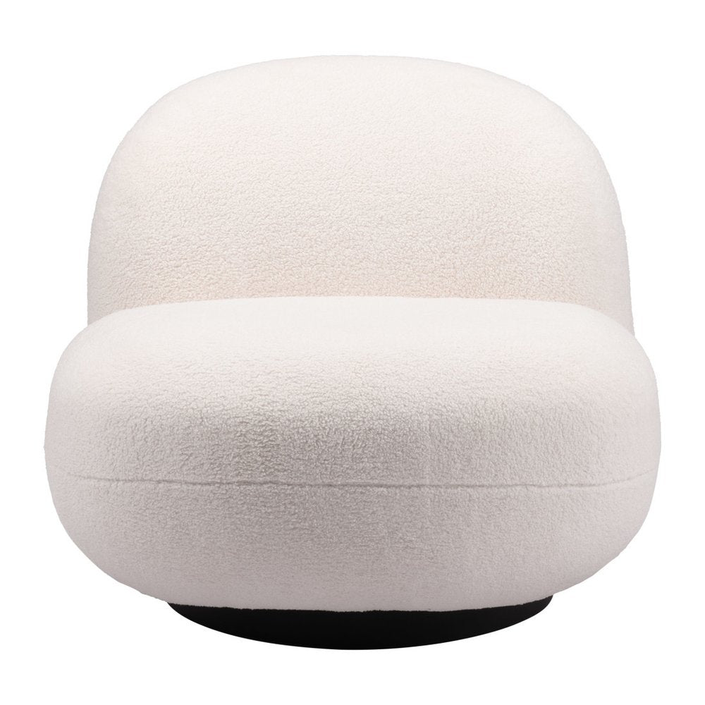 30" Cream And Black Faux Shearling And Upholstered Slipper Chair