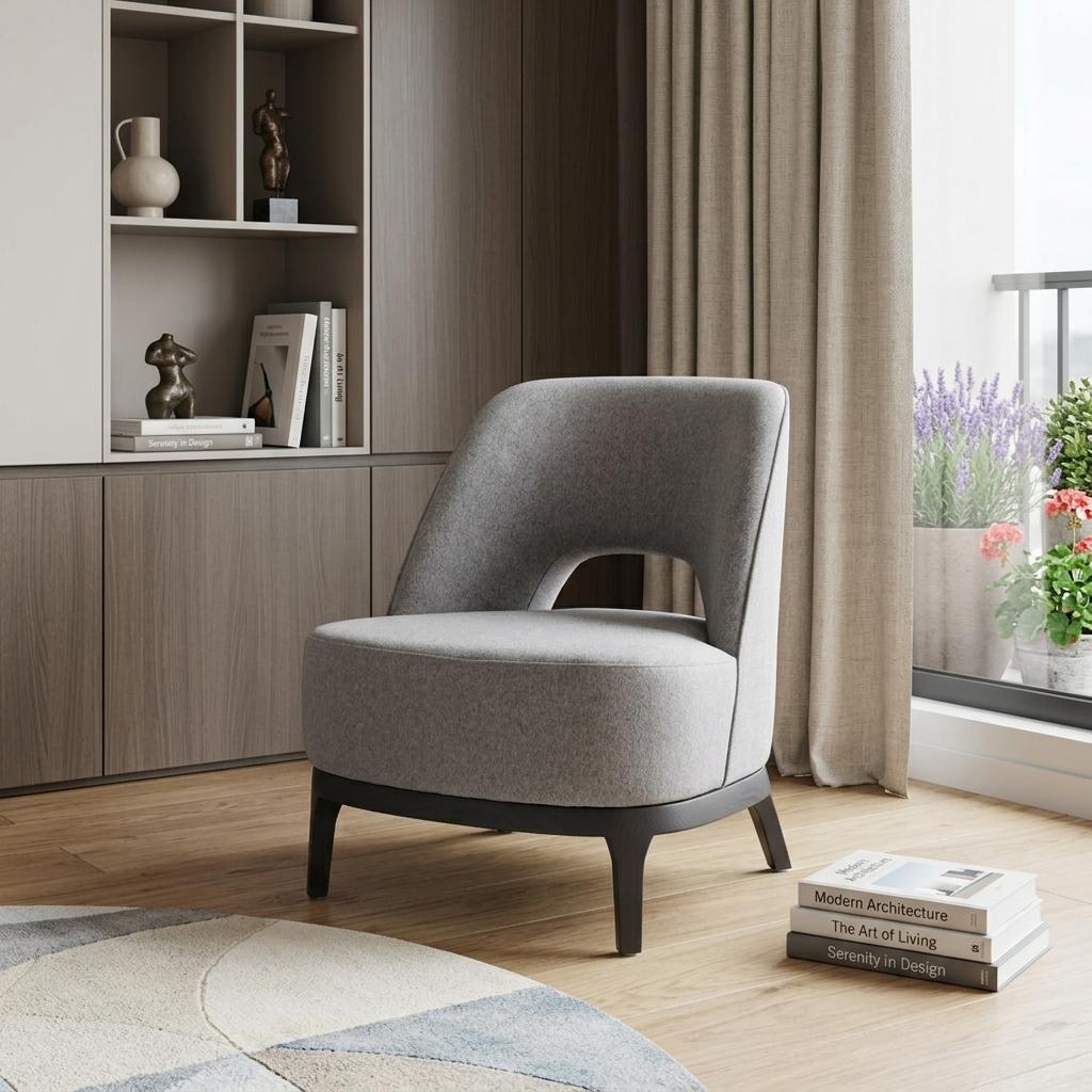 26" Gray And Black Upholstered Lounge Chair