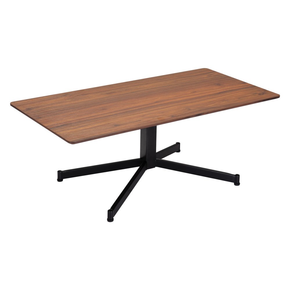 48" Brown and Black Wood and Steel Pedestal Coffee Table