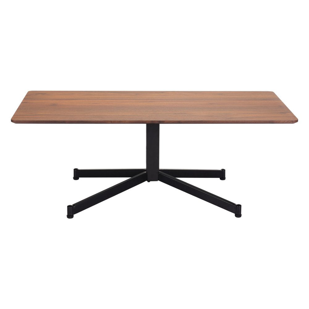 48" Brown and Black Wood and Steel Pedestal Coffee Table