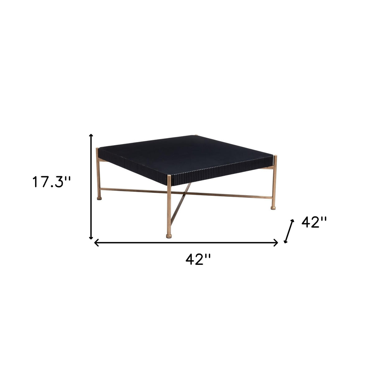 42" Black and Gold Solid Wood and Steel Square Coffee Table
