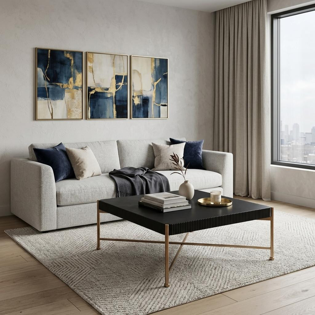 42" Black and Gold Solid Wood and Steel Square Coffee Table