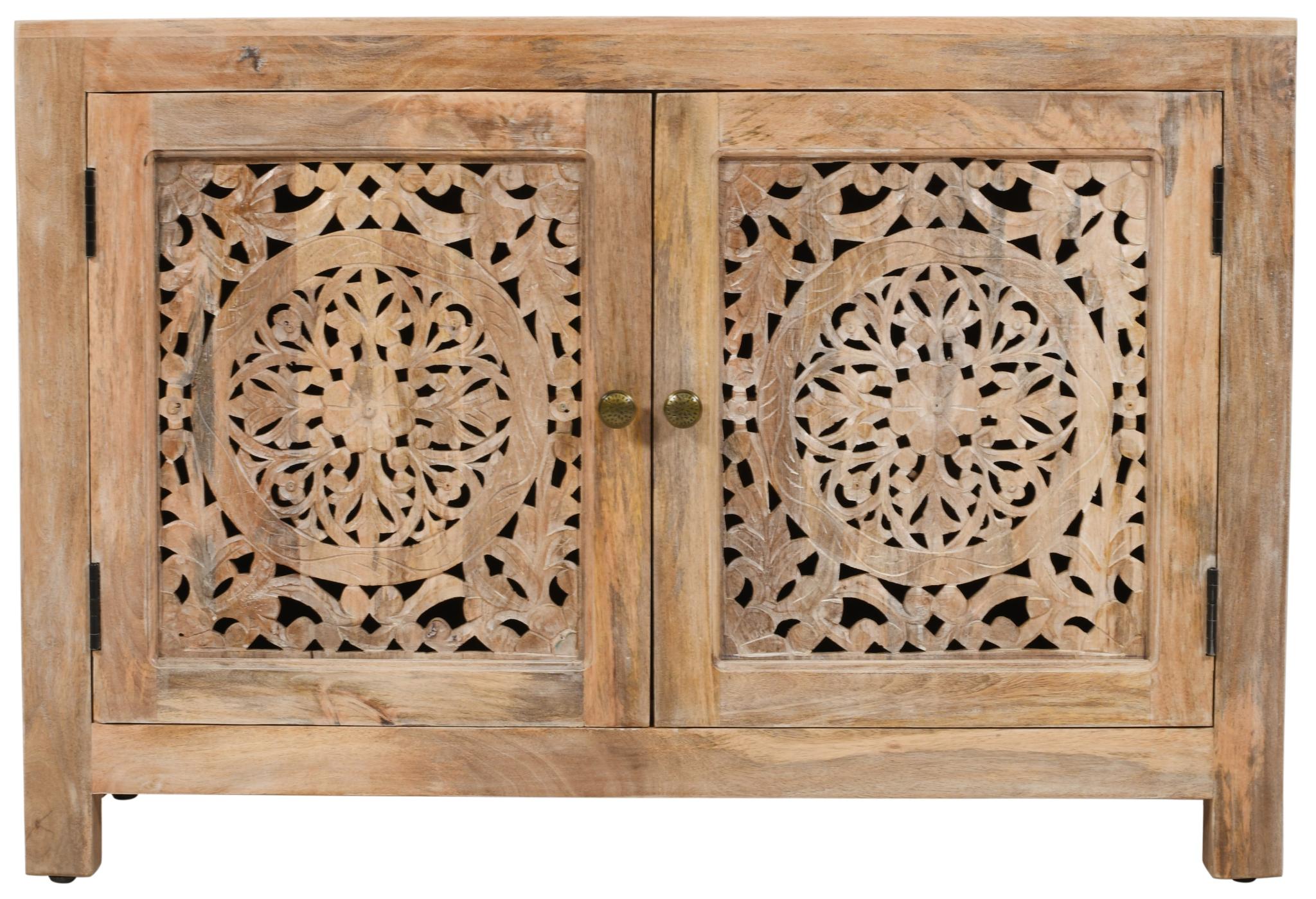 30" Natural Solid Wood Textured Door Accent Cabinet With Two Doors