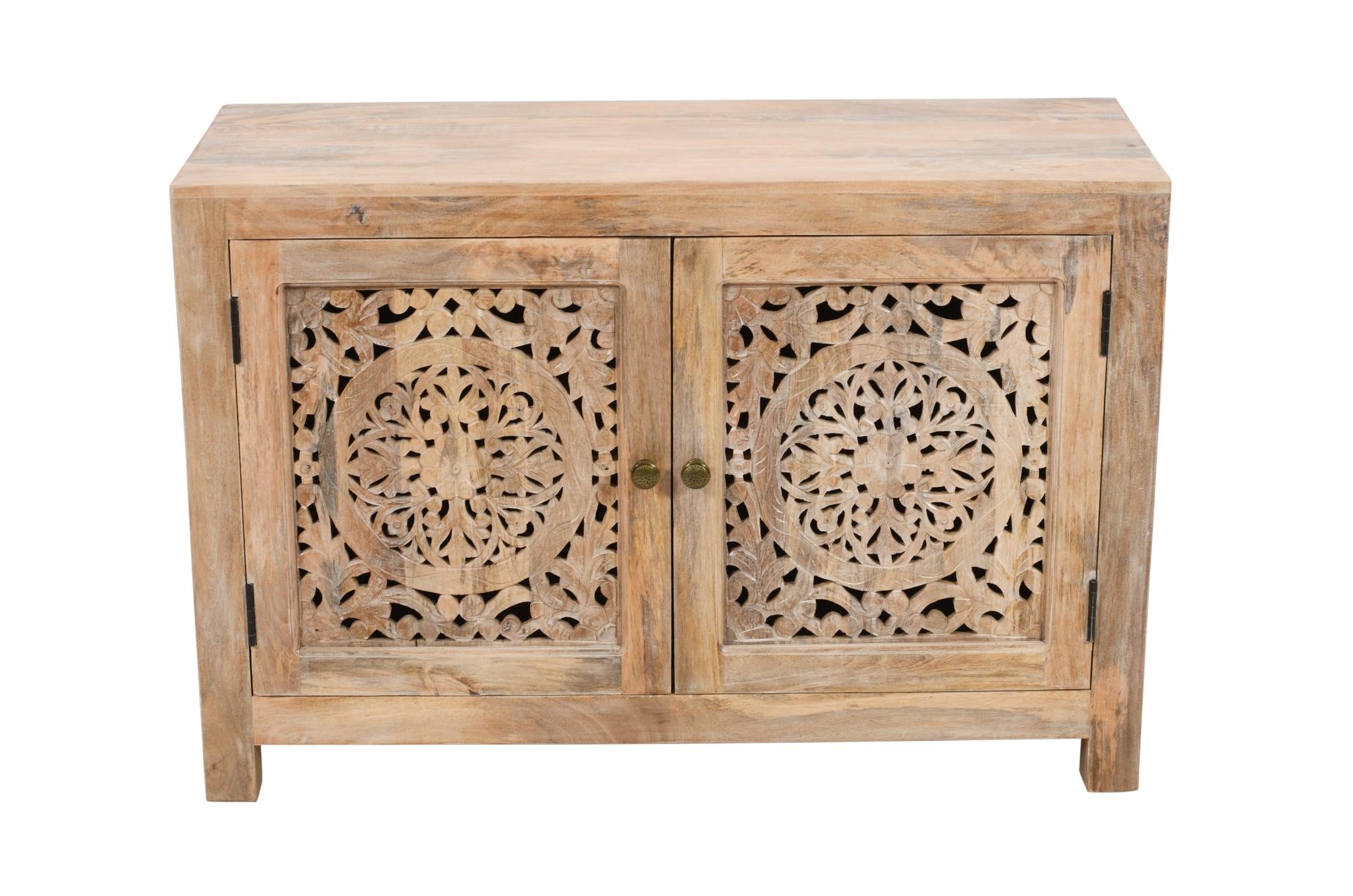 30" Natural Solid Wood Textured Door Accent Cabinet With Two Doors