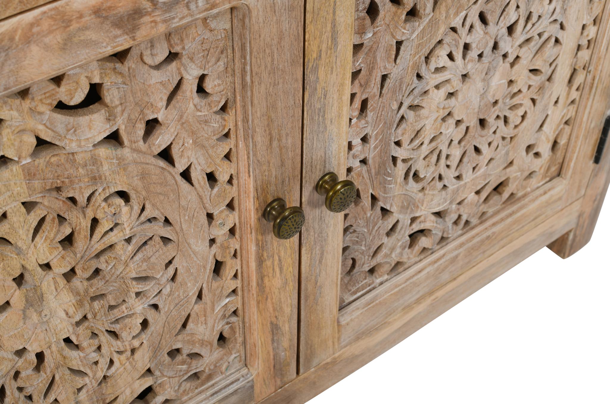 30" Natural Solid Wood Textured Door Accent Cabinet With Two Doors