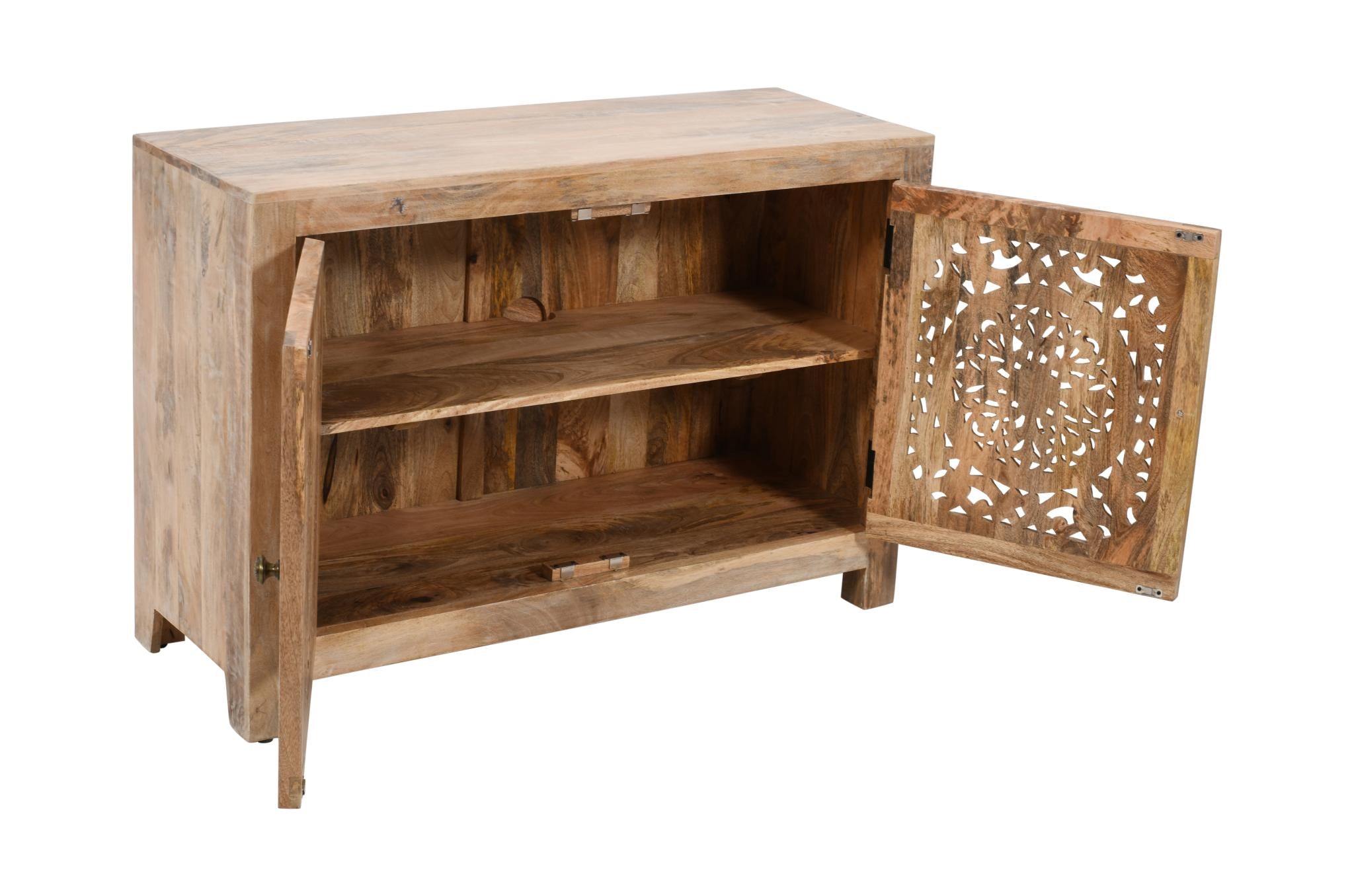 30" Natural Solid Wood Textured Door Accent Cabinet With Two Doors