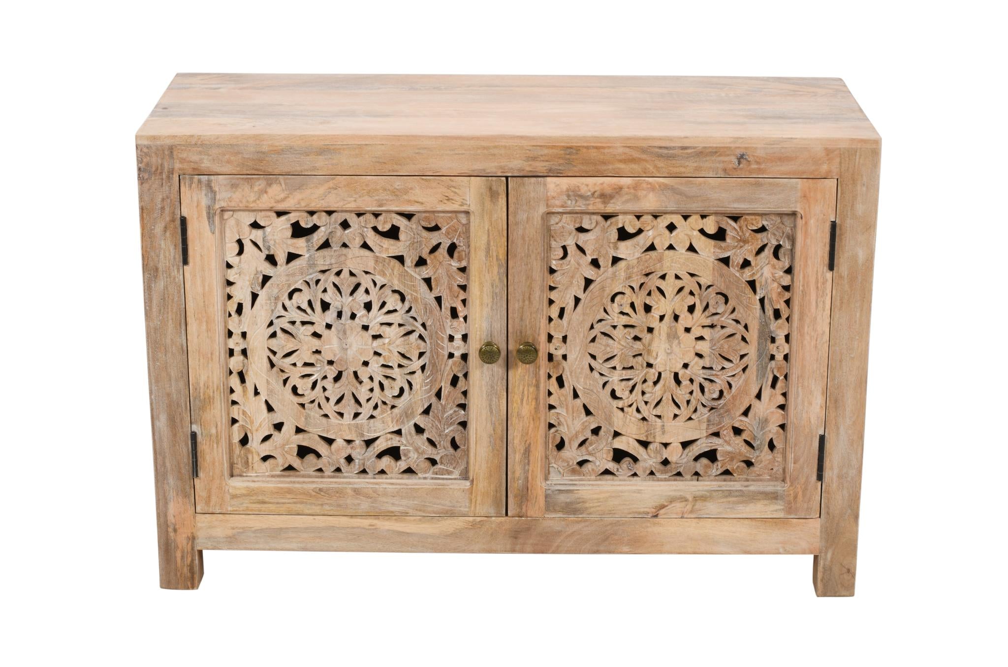 30" Natural Solid Wood Textured Door Accent Cabinet With Two Doors