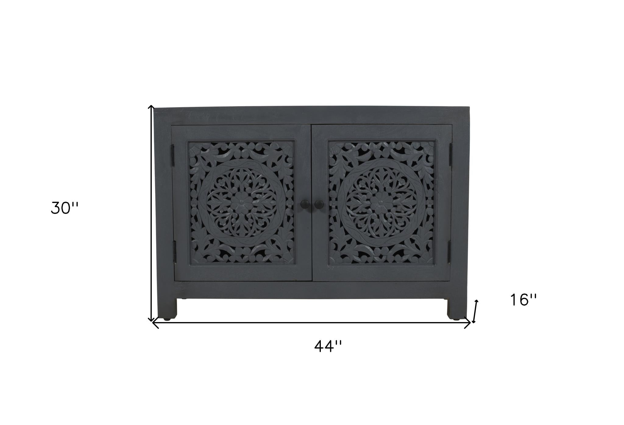 30" Gray Distressed Solid Wood Textured Door Accent Cabinet With Two Doors