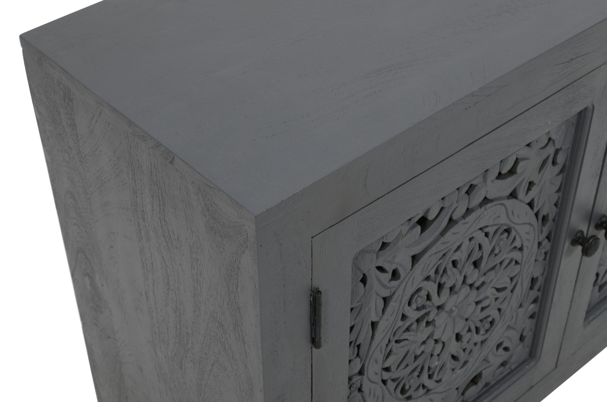 30" Gray Distressed Solid Wood Textured Door Accent Cabinet With Two Doors
