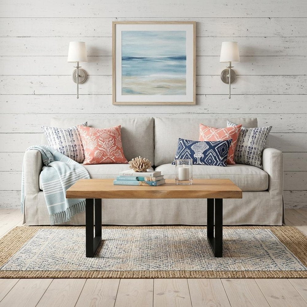39" Natural And Black Solid Wood And Iron Square Distressed Coffee Table