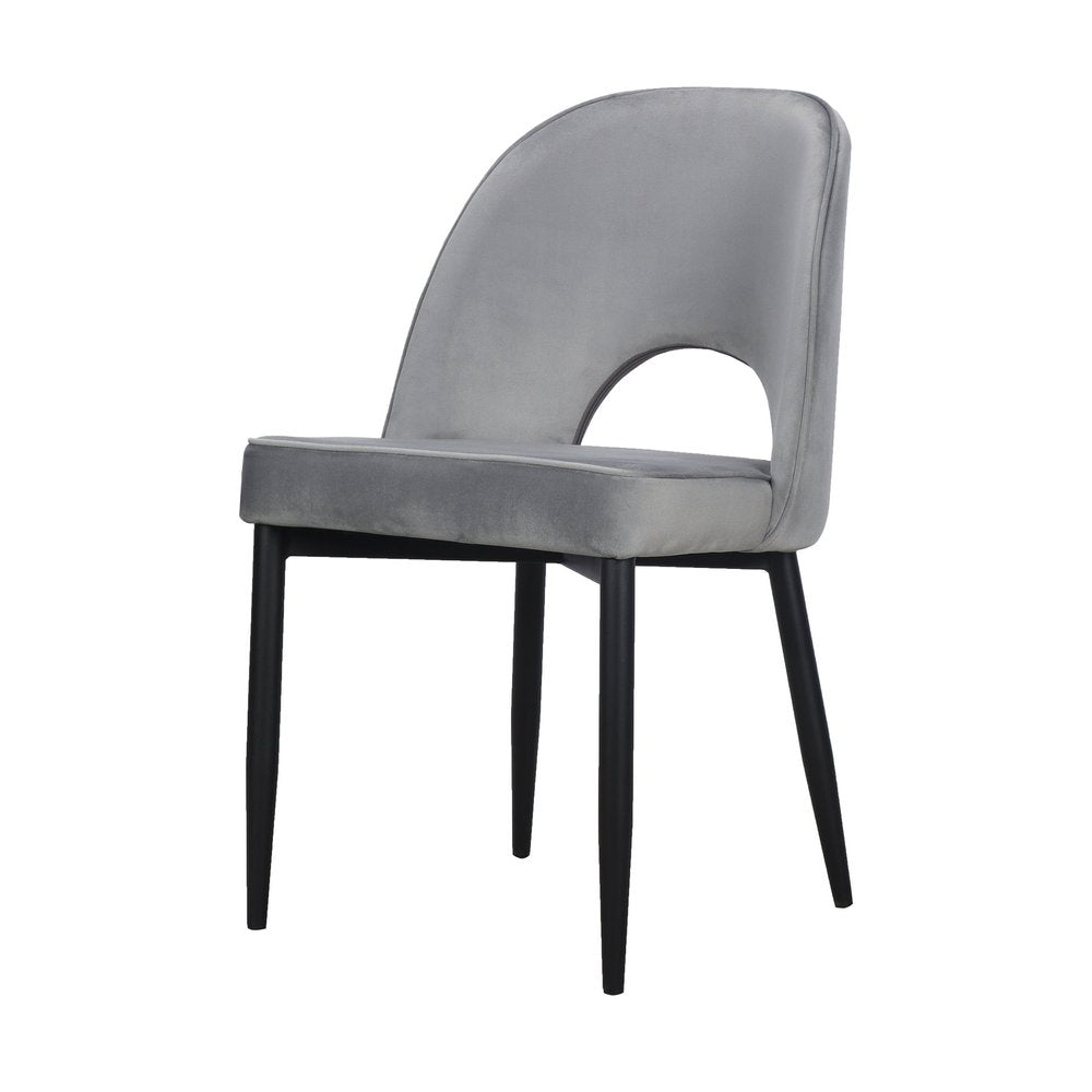 Set of Two Gray Slipcovered Velvet Dining Side Chairs