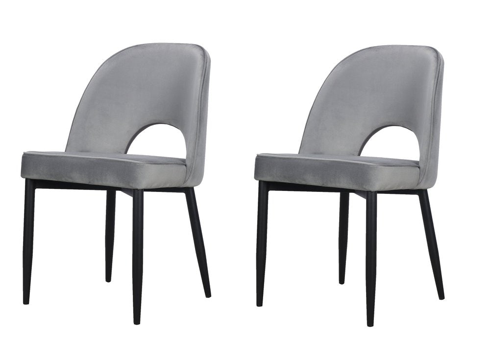 Set of Two Gray Slipcovered Velvet Dining Side Chairs