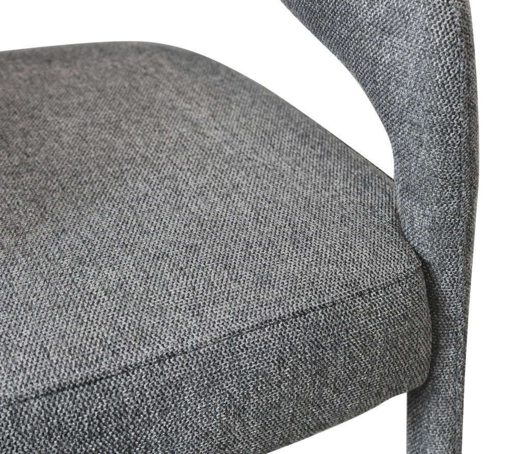 Set of Two Dark Gray Upholstered Linen Open Back Dining Side Chairs