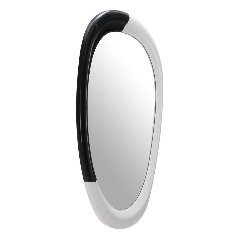 31" Black And White Steel Oval Geometric Framed Accent Mirror