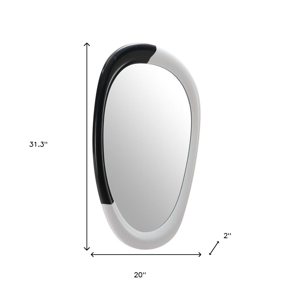 31" Black And White Steel Oval Geometric Framed Accent Mirror