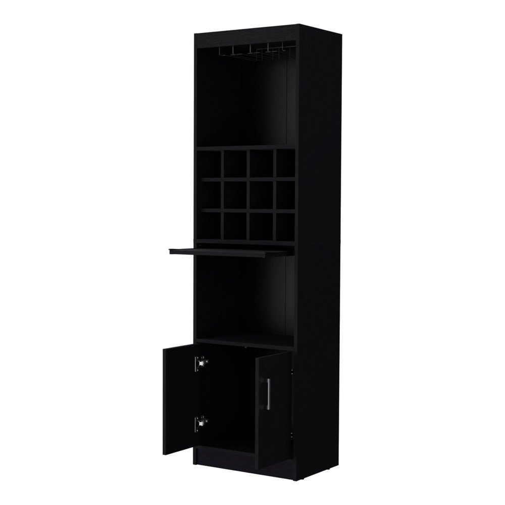 71" Black Wood Bar Cabinet With Two Doors