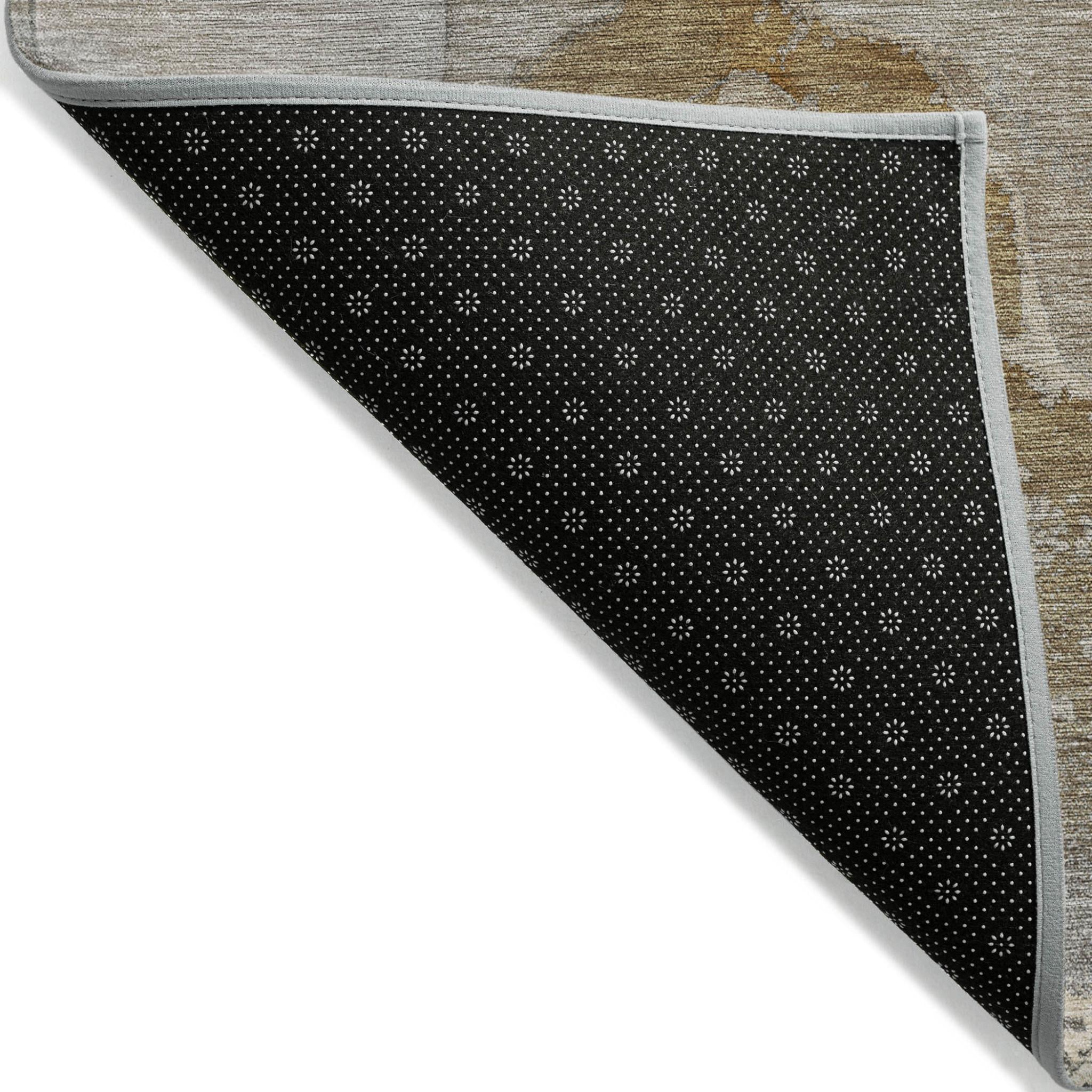 3' X 5' Brown Beige and Gold Abstract Washable Indoor Outdoor Area Rug