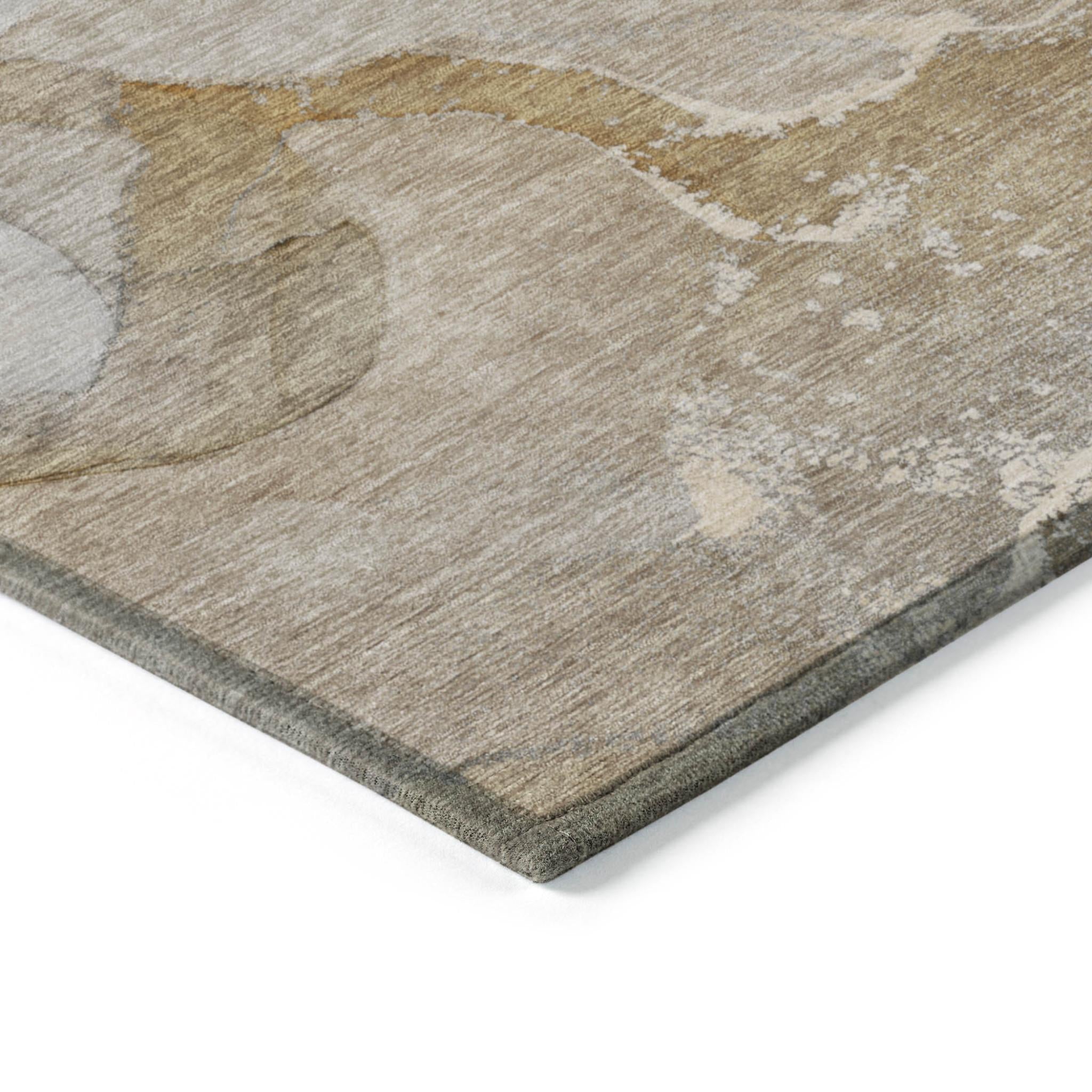 3' X 5' Brown Beige and Gold Abstract Washable Indoor Outdoor Area Rug
