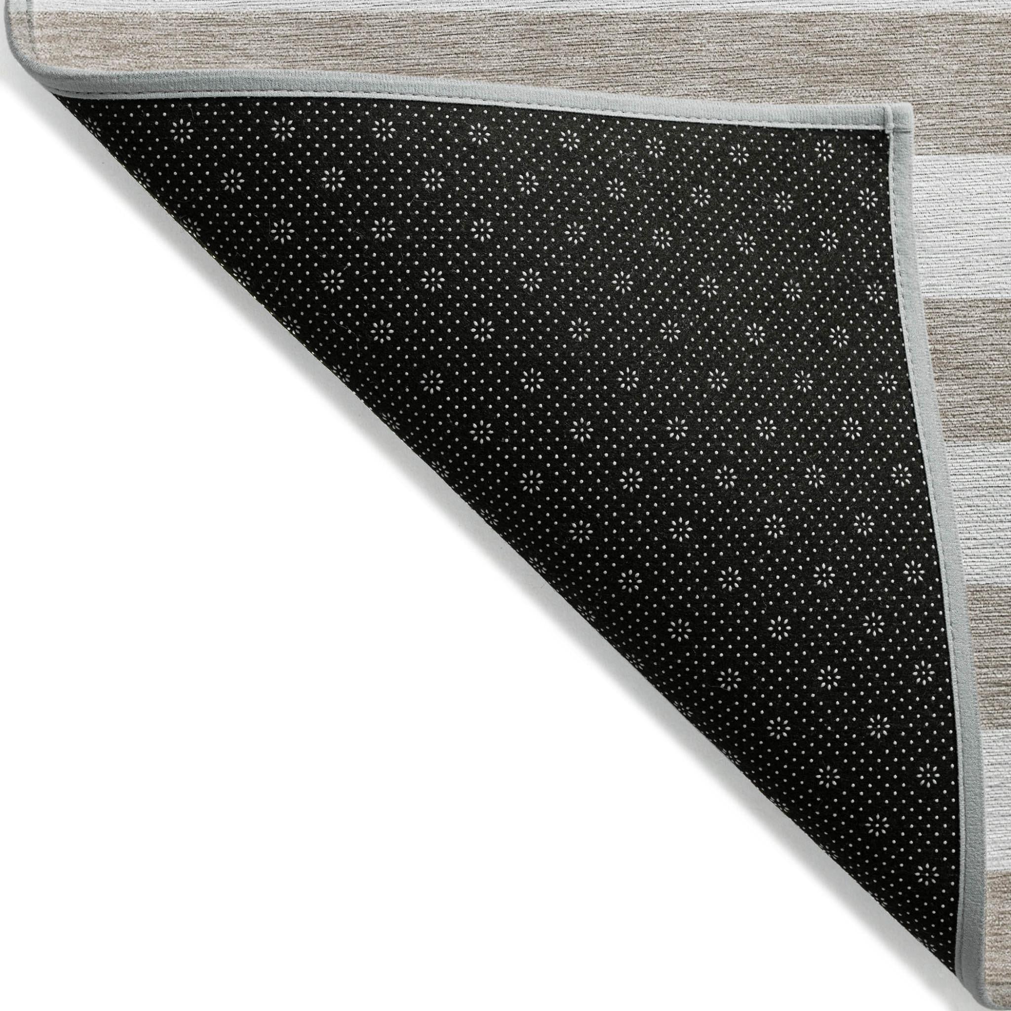 3' X 5' Taupe and White Striped Washable Indoor Outdoor Area Rug