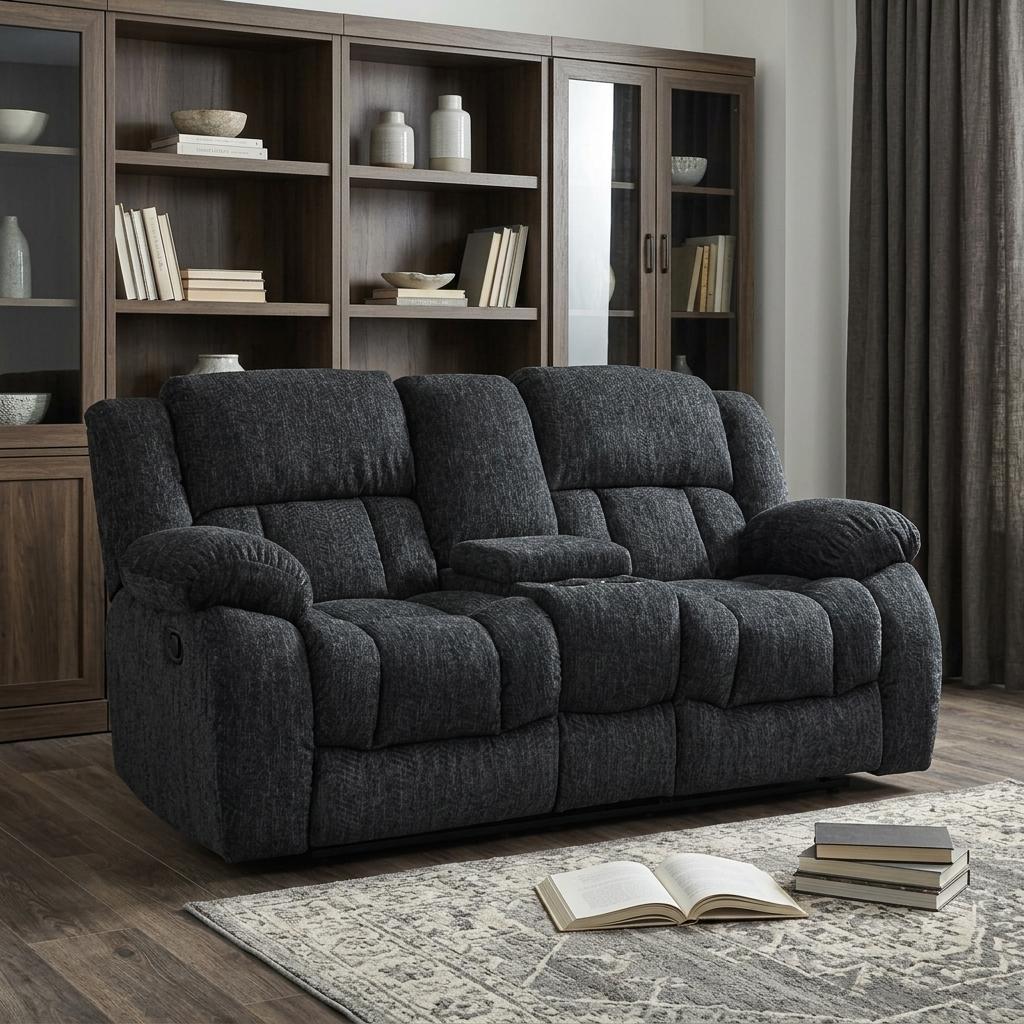 77" Black Manual Reclining Loveseat With Storage