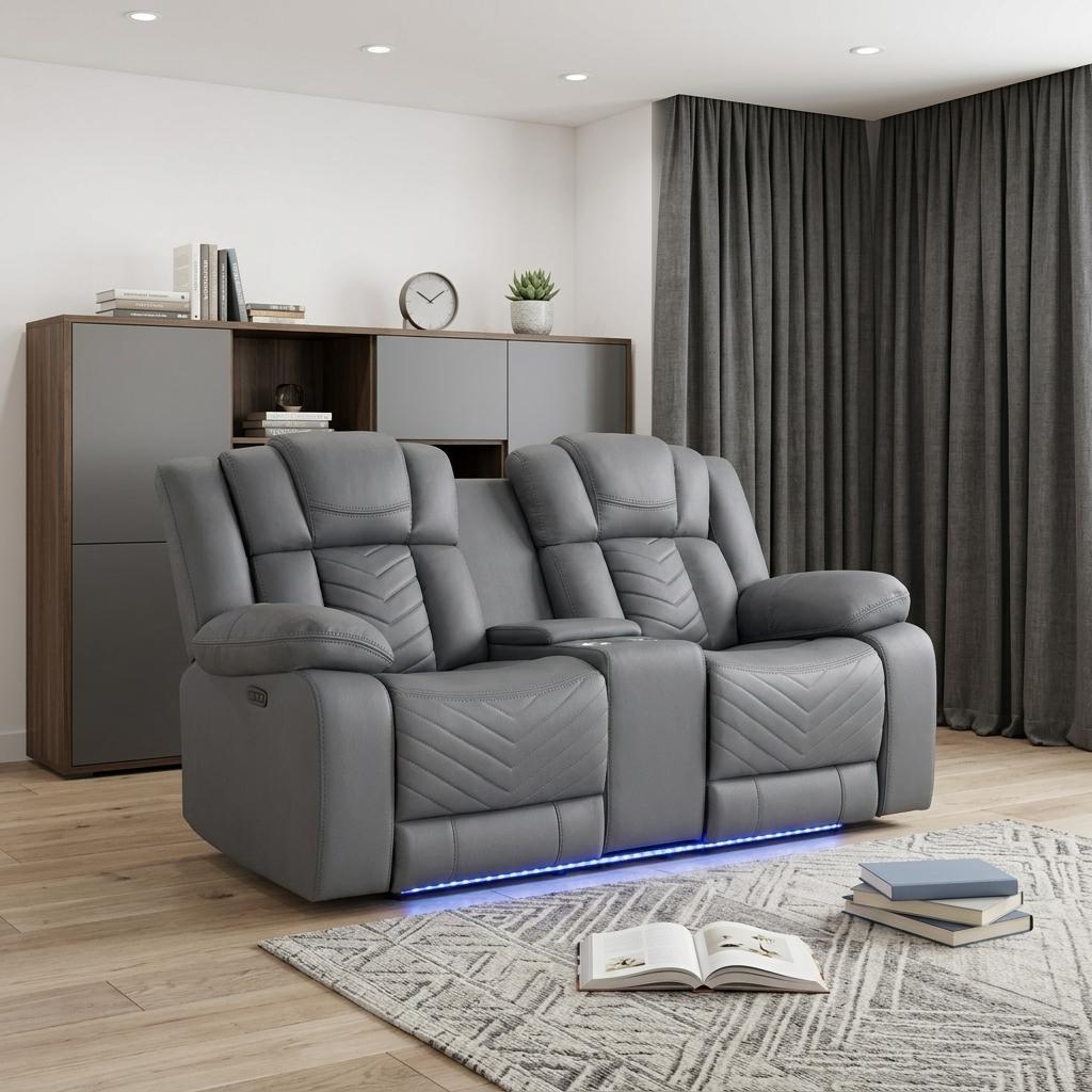 75" Light Gray Faux Leather Power Reclining Loveseat With Storage